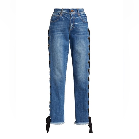 Statement Raw Hem Ribbon Lace-Up Jeans - Size 30. NWOT - Picture 2 of 12